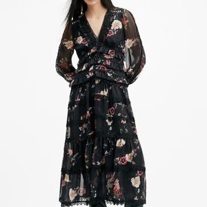 All Saints Black Floral Long Sleeve Dress